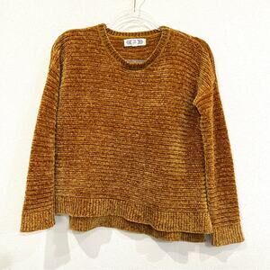 Pink Rose Chenille Brown Gold Crewneck Pullover Long Sleeve Sweater- XS